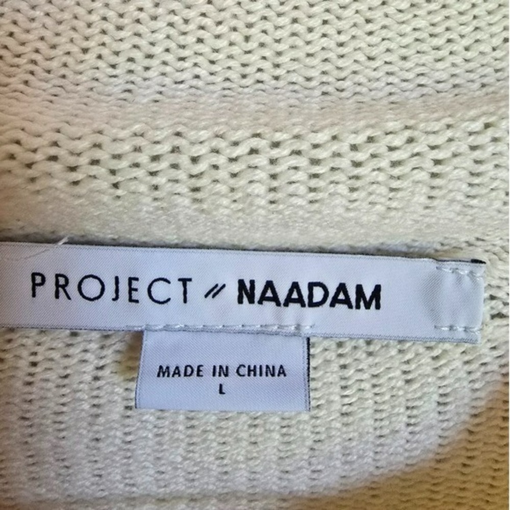 Project Naadam Volta Ivory Ruffle Cable Knit Funnel Neck Sweater SZ Large Boho - Picture 8 of 10
